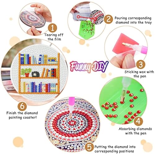 8 Pack Diamond Art Coasters,Bookshelf Diamond Painting Coasters Kits - color: Bookshelf Coasters-a