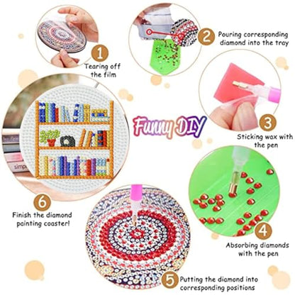 8 Pack Diamond Art Coasters,Bookshelf Diamond Painting Coasters Kits - color: Bookshelf Coasters-a