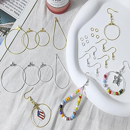 XKCWXY 483Pcs Earring Making Kit with Beading Hoops and Earring Findings - color: silver and gold, size: 483