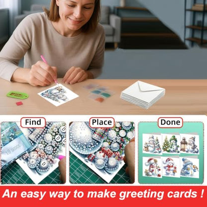 DDGYP Diamond Art Kits for Adults, 6Pcs Snowman Christmas Diamond Art Cards with Envelopes - color: Snowman 1