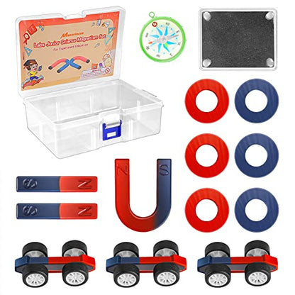 Science Magnet Kit for Kids Include Bar/Ring/Horseshoe/Compass/Magnetic Car