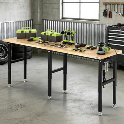 WORKPRO 96" Adjustable Workbench, Power Outlet & Pegboard, 4000LBS Capacity - size: 8FT workbench
