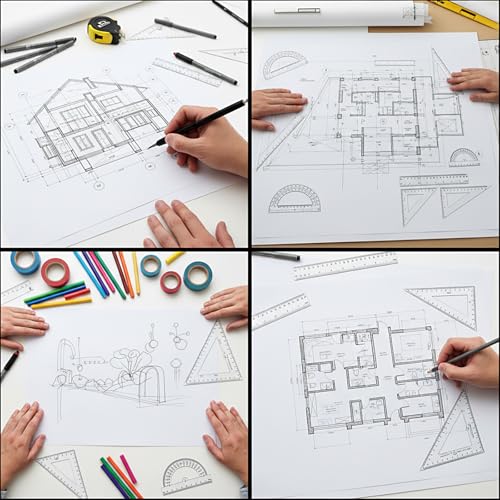 6 Pcs Geometry Set Transparent Plastic Clear Ruler Drafting Kit Includes Protractor Straight Ruler Triangle Rulers Clear Measuring Tools for Office Home Supplie