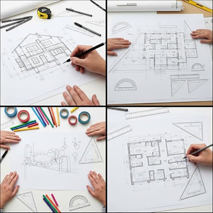 6 Pcs Geometry Set Transparent Plastic Clear Ruler Drafting Kit Includes Protractor Straight Ruler Triangle Rulers Clear Measuring Tools for Office Home Supplie