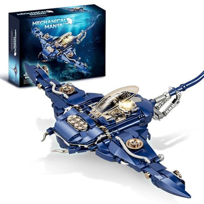 Devil Fish Building Set for Adults, Sea Ocean Animals Model Toys with Light, Compatible with Lego Fish, Ideas Fish Toys with Display Stand for Office Home Decor, for Boys Girls 8-14 - style: Devil Fish
