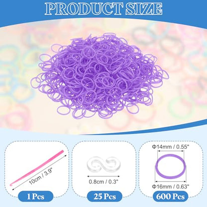 uxcell 600Pcs Loom Rubber Band, Bracelet Making Refill Kit Elastic Loom Band with 25Pcs S-Clips and 1Pcs Crochet Hooks for Weaving DIY Handcrafts, Light Purple - color: Light Purple