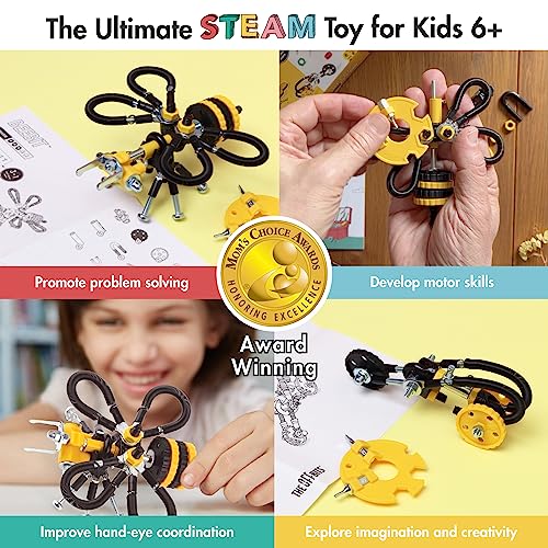 The Off Bits Erector Set: Animal Mini STEM Toys for Kids 6+, Toy Building Sets with Nuts & Bolts, STEM Building Toys Gifts for Boys and Girls (Yellow Bee)
