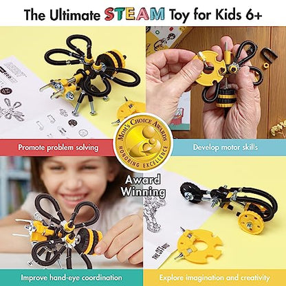 The Off Bits Erector Set: Animal Mini STEM Toys for Kids 6+, Toy Building Sets with Nuts & Bolts, STEM Building Toys Gifts for Boys and Girls (Yellow Bee)