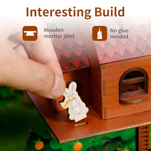3D Wooden Puzzles for Adults Orange Treehouse Decorations Fun Miniature Kit - color: Orange House