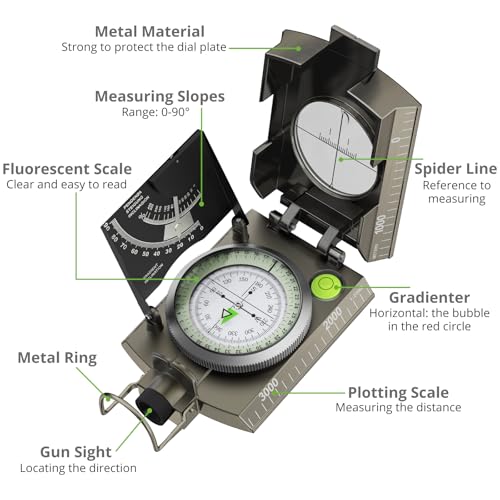 Proster Lensatic Sighting Compass IP65 Waterproof with Clinometer Bag - color: Green Bronze