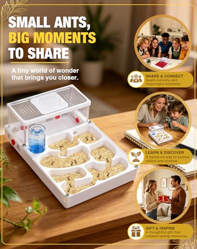 Ant Terrarium Kit, Ant Habitat with Large Viewing Window, 3D Printed Escape Resistant, Red Cover, Water Tower, 3 Expansion Ports and Spacious Foraging Area for Ant Keeping Beginners & Hobbyists