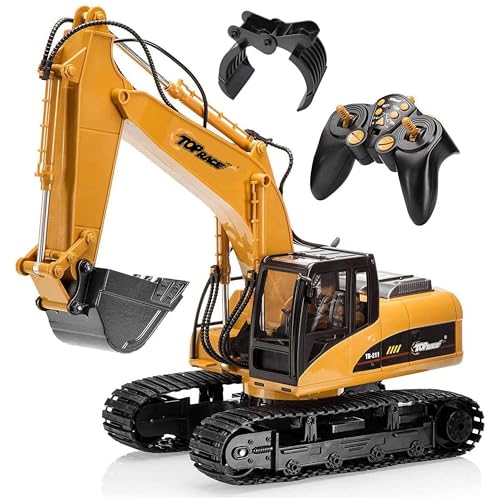 Top Race Excavator TR-215/211 2.4Ghz Remote Control Metal Excavator Construction Toy with Transmitter