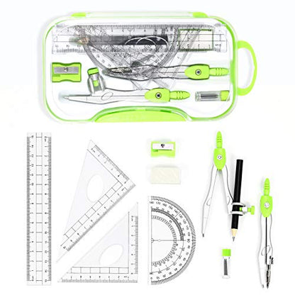 Vobou Math Geometry Sets 10 Pcs, Student Supplies Kit, Compass Set (Green） - color: Green