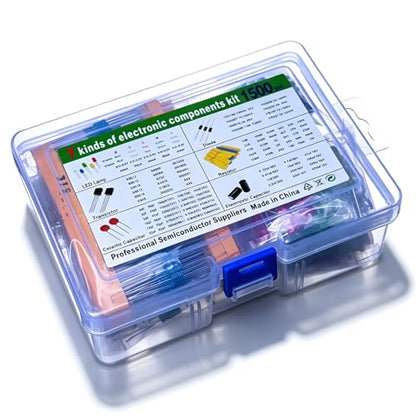 1500 Pieces of 7-Value Electronic Component Kit, Transistor Ceramic Capacitors, Electrolytic Capacitors, Resistors, and Diodes Electronic Component Kit