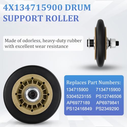 Upgraded Dryer Repair Kit for Electrolux Frigidaire Dryers,Includes 137315300 Dryer Belt,134715900 Drum Support Rollers (4 Pack),134793500 Idler Pulley,More Fits Models in Figure 7