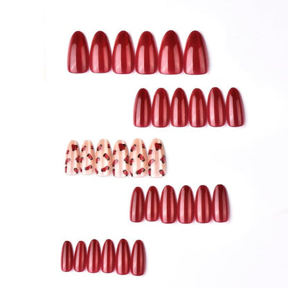Almond Press on Nails Long Red Fake Nail Leopard Acrylic Nail Press ons Cat Eye Stick on Nail for Women 24pcs - color: Color26