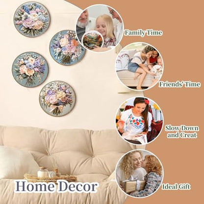 FONNUY Bouquet Flowers Embroidery Kit for Beginners, Pre-Stamped Pattern Kits for Adults with Hoop, Easy to Follow Color Thread Needlework, 8'' Hoop (Joyful Bouquet) - style: Joyful Bouquet