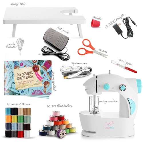 CraftBud Mini Sewing Machine for Beginners, Adults and Kids Sewing Machine - color: White, size: Basic Set