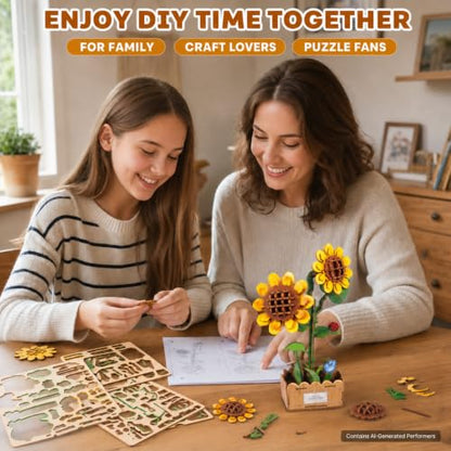 Evankin 3D Wooden Sunflower Puzzle Kit, DIY Bouquet Model - color: Sunflower