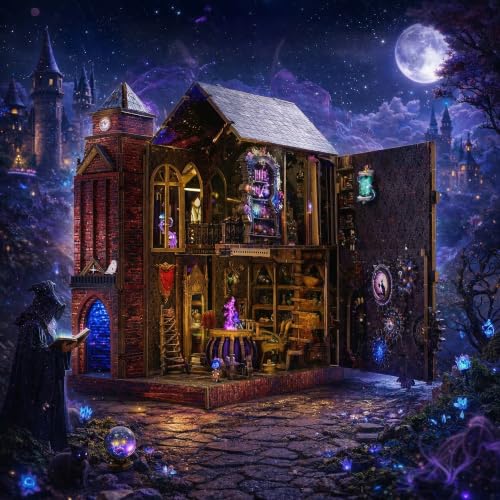 Book Nook Kit for Bookshelf — Arcane Spire Magical Castle 3D Wooden Puzzle, DIY Miniature Dollhouse with LED Lights, Fantasy Book Shelf Insert Decor, Creative Gift for Adults & Teens - color: Arcane Sprire