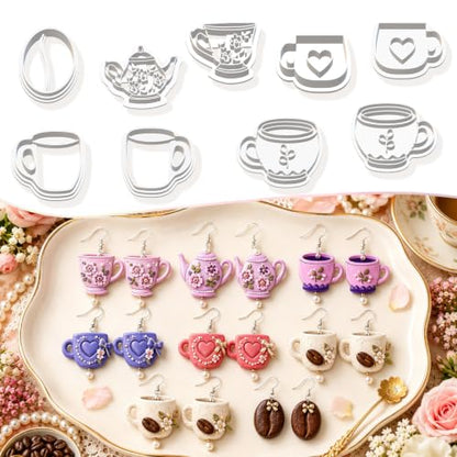 9Pcs Tea Coffee Clay Cutters for Polymer Clay Earrings - color: Cup