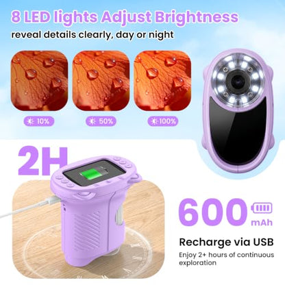 Alotwan Kids Handheld Microscope, 1000X Digital Pocket Microscope for 3-12 - color: Purple