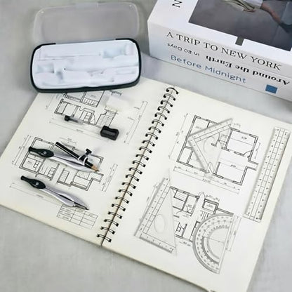 Marte Vanci 10 Piece Geometry Set, Math Geometry Kit with Storage Case, Includes 2 Compasses Rulers Protractor Pencil Eraser Sharpener Lead Refills Student Supplies for Drafting, Math Study (Black) - color: Black