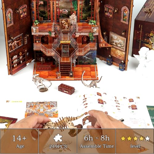 NookMaster Book Nook Kit with LED Light DIY Miniature Dollhouse for Adults - color: Dinosaur Museum