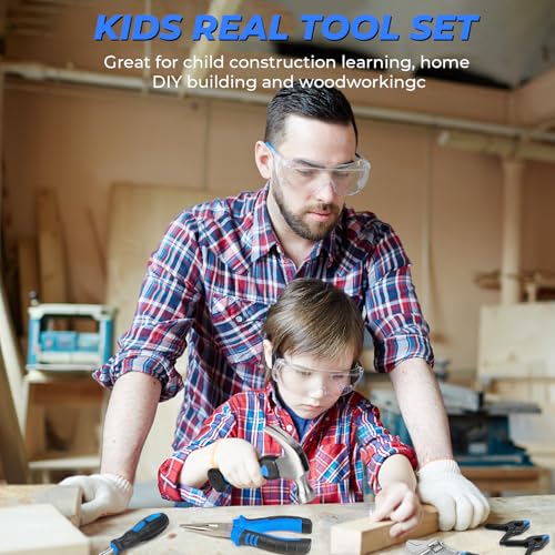 INCLY 24 PCS Kids Real Tool Set with Tool Bag, Small Real Hand Tools Kit - color: Blue