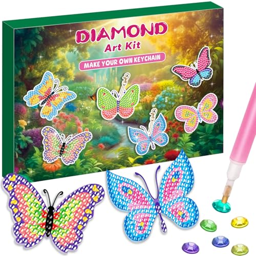 Labeol Diamond Art Kits for Kids with 5D Diamond Creat Your Own GEM Keychains Arts and Crafts for Kids Ages 8-12 Christmas Stocking Birthday Gifts for Kids 6+ - style: butterfly