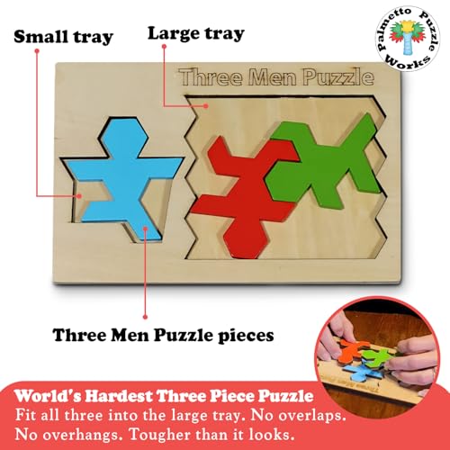Three Men Wooden Brain Teaser Game Shape Challenge for Ages 14+ Educational Logic Game for Teens Adults STEM Wooden Puzzle Toy for Classroom