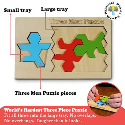 Three Men Wooden Brain Teaser Game Shape Challenge for Ages 14+ Educational Logic Game for Teens Adults STEM Wooden Puzzle Toy for Classroom