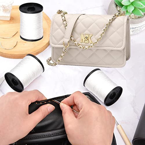 Topus Extra Strong Upholstery Repair Sewing Thread Kit and Heavy Duty Household Hand Needles, Including 7 Styles of Leather Canvas Sewing Needles and 3 Rolls Nylon Thread (70 Yard of Each Roll), White - color: White