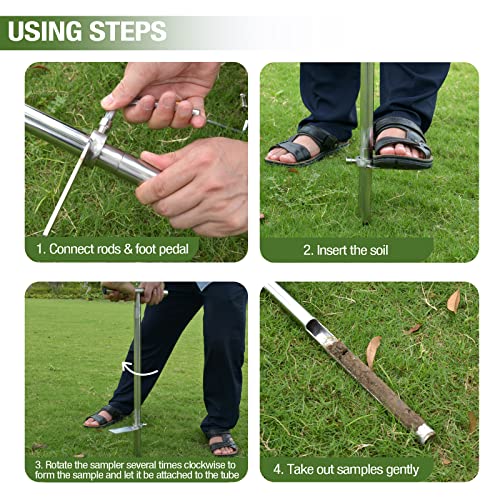 Soil Probe 35 Inch with 2 Bags, Straight Soil Sample Probe for Lawn House Plants, T-Handle Soil Sampler Probe Rod with Pedal, Stainless Steel Soil Test Kits Tool for Soil Sampling - size: 35" #Straight
