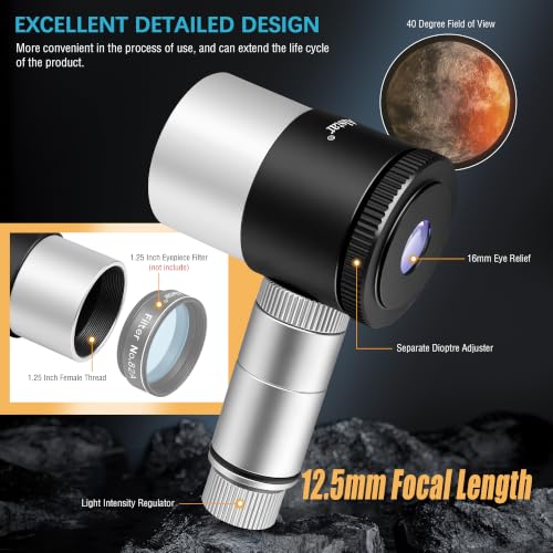 Alstar Reticle Eyepiece, 12.5MM LED Illuminated Telescope Plossl Eyepiece