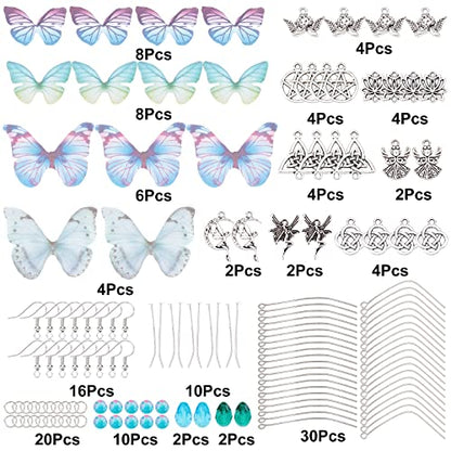 SUNNYCLUE 1 Box DIY 8 Pairs Butterfly Wing Earring Making Kits Knot Lotus Charms Butterfly Epoxy Resin Charms Pendants & Glass Beads with Jump Rings for Handmade Earrings Beginner, Mixed Color - color: Light Weight