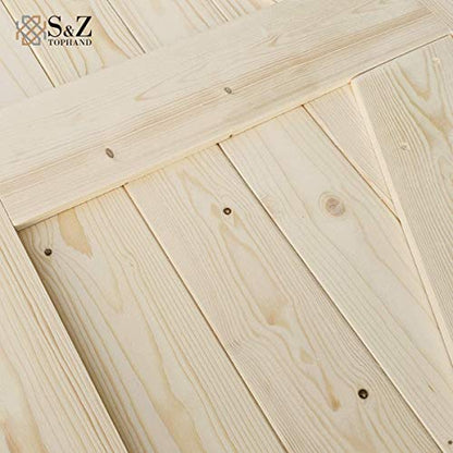 S&Z TOPHAND® 48in x 84in Unfinished British Brace Knotty Barn Door with Sliding Hardware Kit/Solid Wood/Sliding Door/Double Surfaces/A Simple Assembly is Required - size: 48x84in