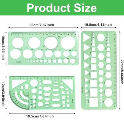 Circle Template Clear Green Plastic Drafting Set Style3 - style: Style3,3Pcs