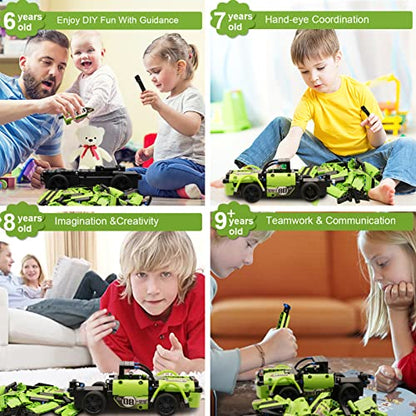 GAMZOO STEM Building Toys for Kids with 2-in-1 Remote Control Racer Snap Together Engineering Kits Early Learning Racecar Building Blocks - Best Gift for 6 7 8 9＋Year Old Boys and Girls - color: Green