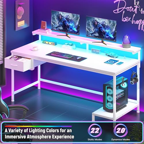 DurayLoly 47.2" Computer Desk with Power Outlet & Fabric Drawer,White - color: White, size: 47.2 IN