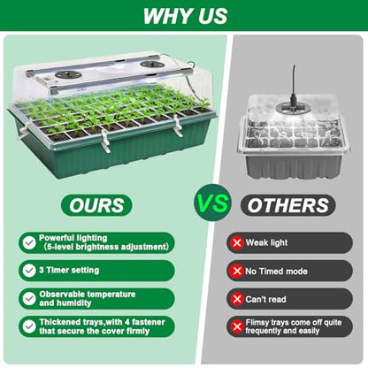 Seed Starter Tray with Grow Light,60-Cell Seedling Starter Kit with 4.07'' Humidity Dome,Plant Germination Trays for Indoor Seeds Starting,Magnetic Hygrometer & Locking Fasteners - color: 1 Pack 60cell Green
