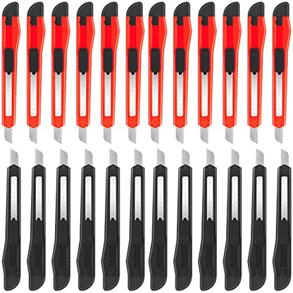 24 Pack Box Cutters, 9mm Razor Knife, Push-Sliding Button, Box Cutter Retractable, Break-off Utility Knife, Box Opener Tool for Office, Home, School, Art DIY - color: Red-black