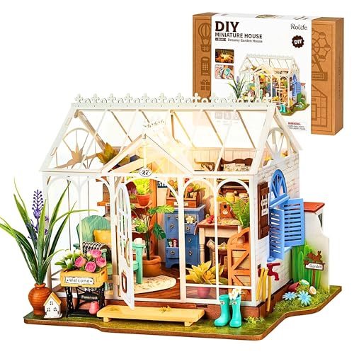 Rolife DIY Miniature House Kit for Adults, Easy Assemble Mini Greenhouse Dollhouse Building Model Sets, Tiny Wooden Garden House Hobby Crafts as Unique Gift Ideas or Home Decor - color: Dreamy Garden House
