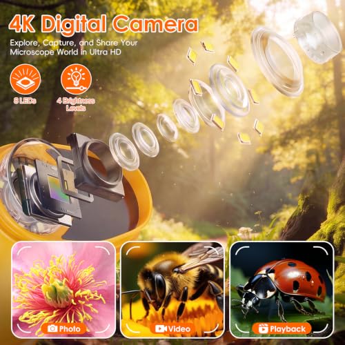 4K 1000X Handheld Digital Microscope for Kids with 2.0" IPS Screen(Yellow) - color: Yellow