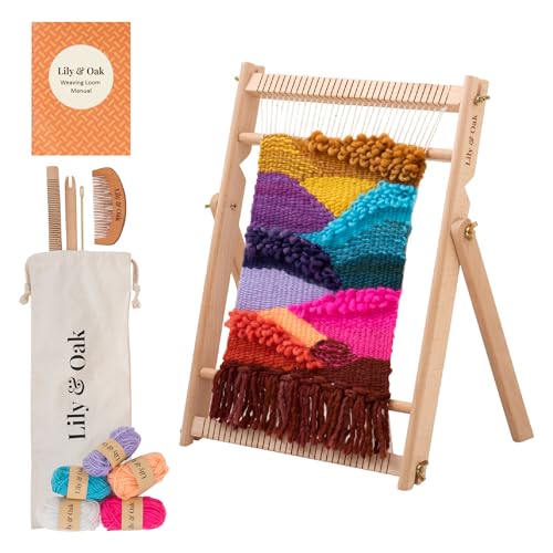Lily & Oak Weaving Loom for Adults & Kids - Weaving Loom Kit | Beginner-Friendly Table Loom & Lap Loom with Yarn, Tools & Instructions | Wooden Loom for Multicraft Projects (15.8 x 11.8 inches) - size: Small