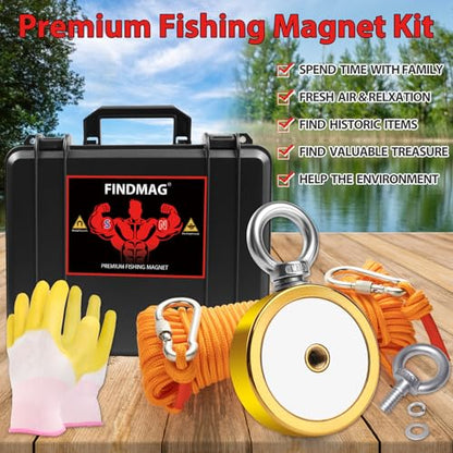 FINDMAG 1000 LBS Fishing Magnet, 2.95 Inch Neodymium Magnet Fishing Kit - color: Golden Double Hole, size: 2.95 inches(75mm)-1000lb