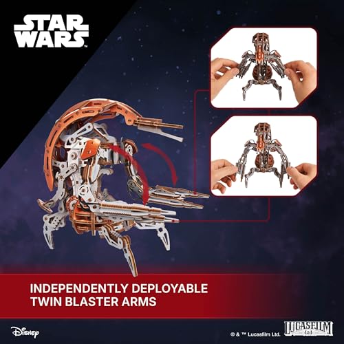 UGEARS Star Wars Droideka 3D Wooden Puzzles for Adults - Transforming Destroyer Droid Rolls into a Sphere and Unfolds to Battle Stance - Mechanical Model Kits for Adults to Build, Collectible Gift