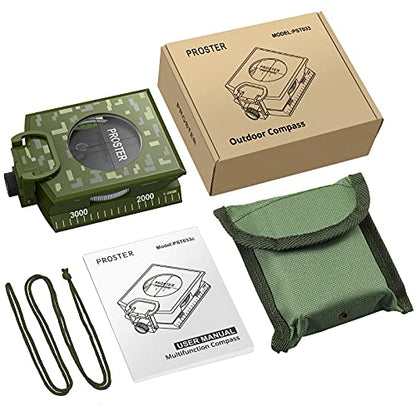 Proster Lensatic Sighting Compass IP65 Waterproof with Clinometer Bag - color: Camouflage Compass