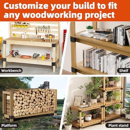 Workbench Bracket Kits - Workbench and Shelving Hardware Kit - Heavy Duty Steel Workbench Corner Bracket - DIY Workbench Kit - 8 Pcs & 80 Screws - Fits 2x4 Wood (Actual 1.5"x3.5")