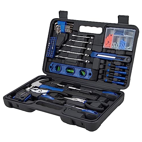 CARTMAN 152-Piece Household Tool Set, Blue Hand Kit With Storage Case Box - color: Blue